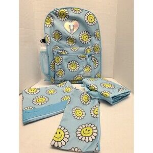 6pcs  Smiley Print Backpack lunch bag, pencil case, tablet case, water bottle